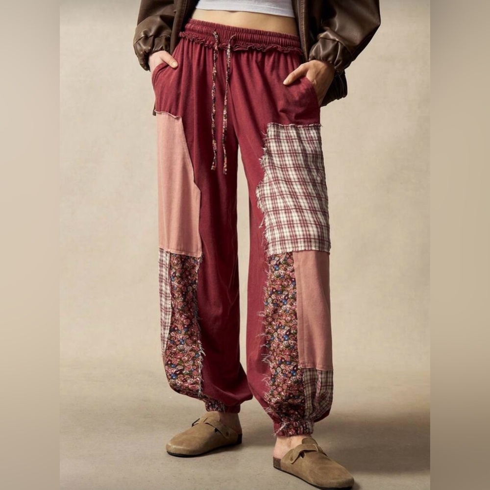 Boutique Patchwork Drawstring Bottoms, MED NWOT N… - image 2